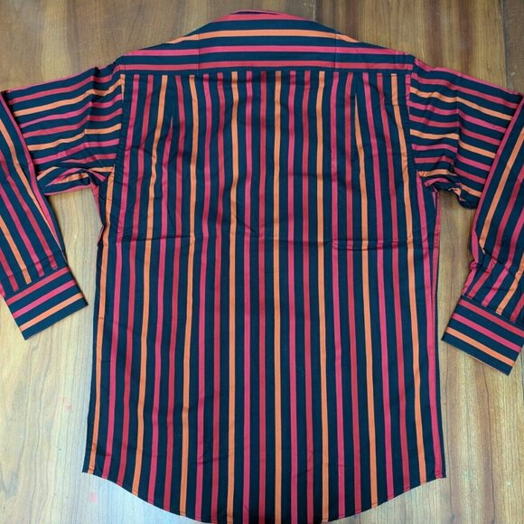 Luchiano Visconti Black Red Mens S Button up Shirt 2-Ply Mercerized Striped New - Picture 13 of 16